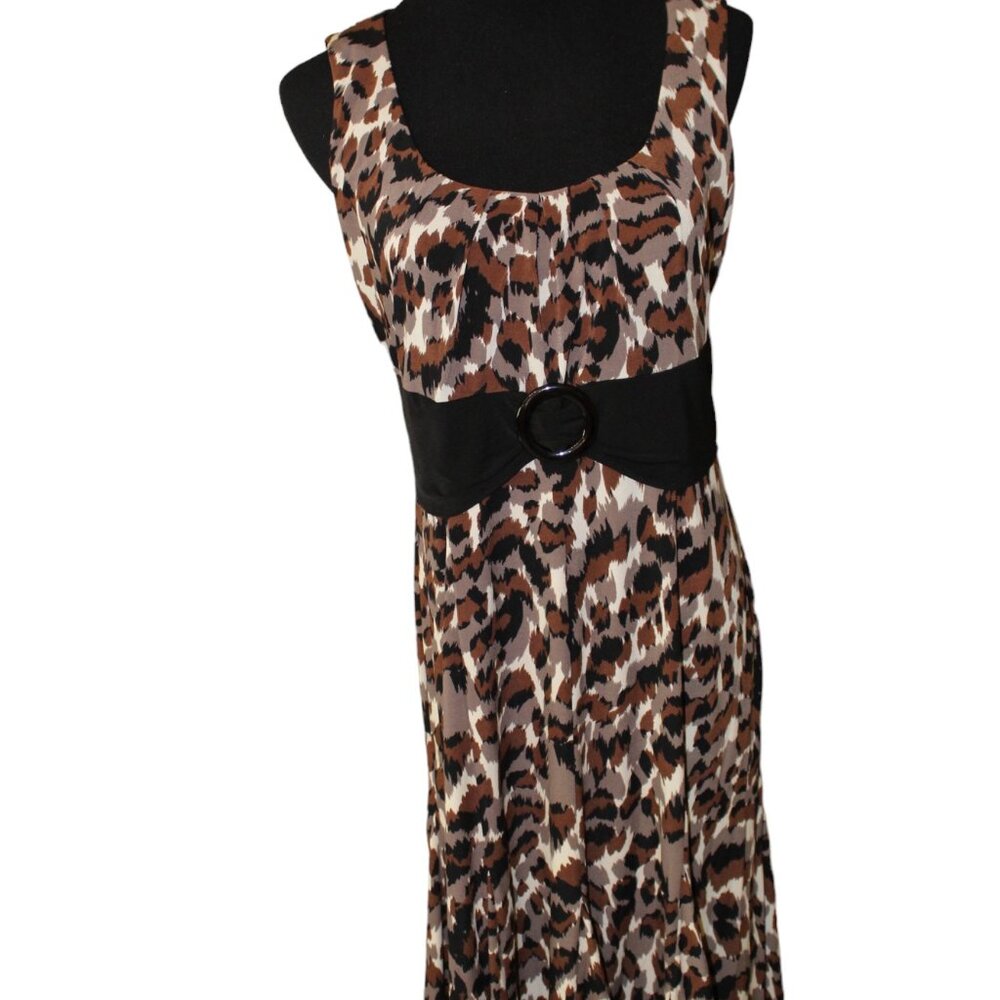 Perceptions New York Animal Print Belted Tank Sleeve Dress Size 12 Petite EUC